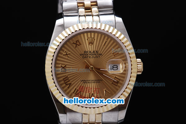 Rolex Datejust Automatic Two Tone with Gold Bezel,Gold Dial and Roman Marking - Click Image to Close